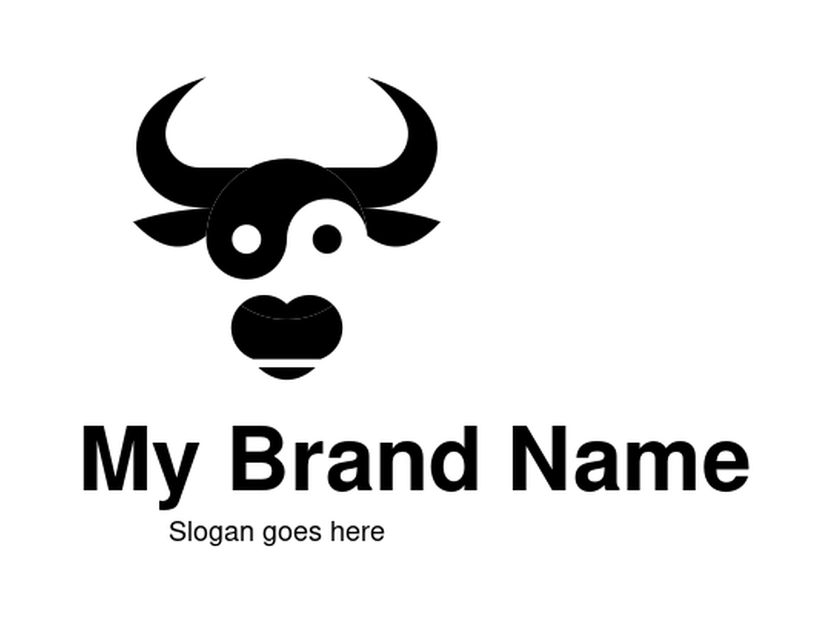 Creative black and white bull head logo with an integrated yin yang symbol representing balance and strength